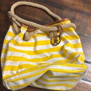 Michael Kors Yellow and White Striped Tote Bag